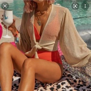 Express Rocky Barnes Metallic Tie Cropped Cardigan